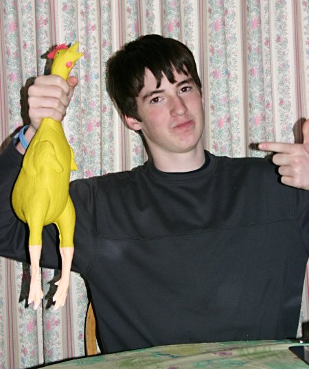 David receives rubber chicken